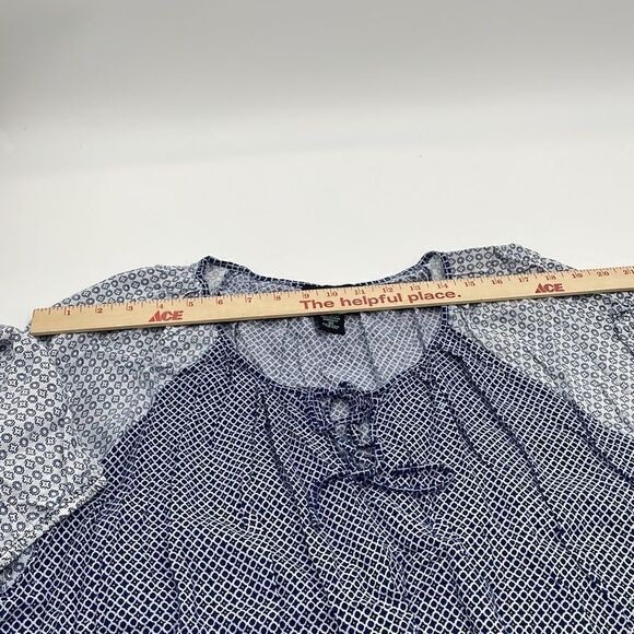 Blue and white patterned Cynthia Rowley long sleeve top - Picture 6 of 8